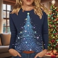 thumbnail image 1 of Qulqfy Christmas Shirts for Women Blue Xmas Crewneck Long Sleeve Christmas Tree Plus Size Casual Party Blouses Christmas Shirts for Women, 1 of 9