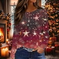 thumbnail image 1 of Qulqfy Christmas Tshirts Women Xmas Crew Neck Red Plus Size Sparkle Glitter Long Sleeve Stars Tops Christmas Vacation Shirt for Women, 1 of 5