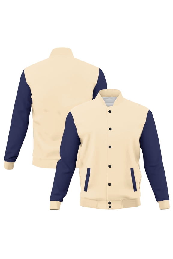 Color Block Varsity Jacket Women Beige Lightweight Baseball Long Sleeve Bomber Womens Button Down Shackets with Pockets M