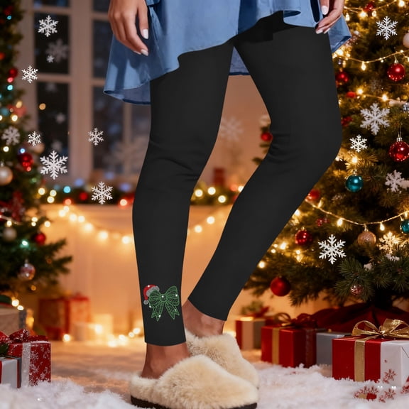 Qulqfy Compression Leggings Women Winter Christmas Black Leggings Rhinestone High Waisted Pull On Pants for Women