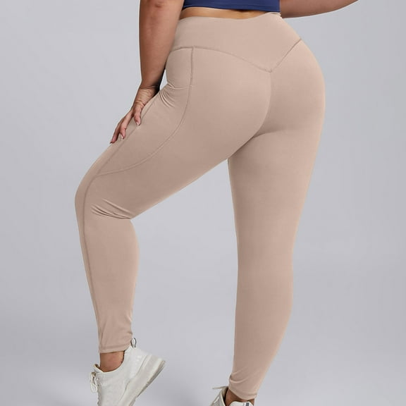 Qulqfy Compression Leggings for Women Nylon Beige Plus Size Yoga Tummy Control High Waisted Stretch Leggings Track Pants Women XXL
