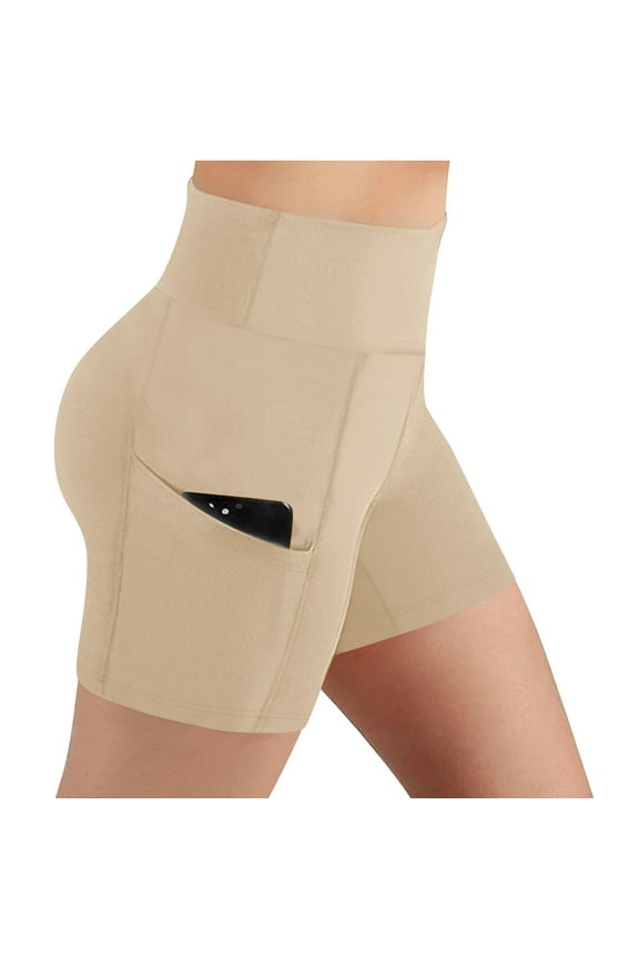 Compression Shorts Women Gym Beige Summer Stretchy Shorts Running Solid Shorts with Pockets for Women 4XL