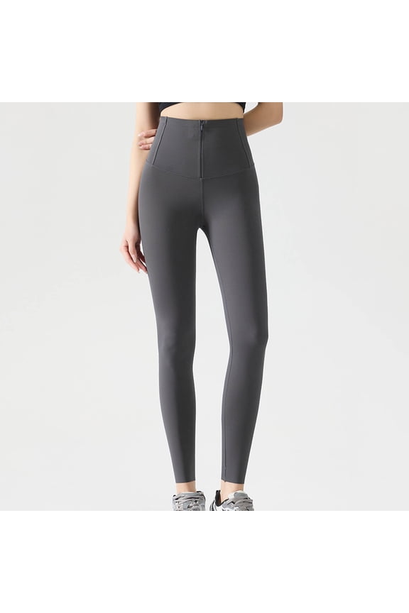 Compression Women's Leggings Gray Yoga High-Waisted Zipper Front Stretch Tummy Control Butt Lifting Leggings Women's Pants M