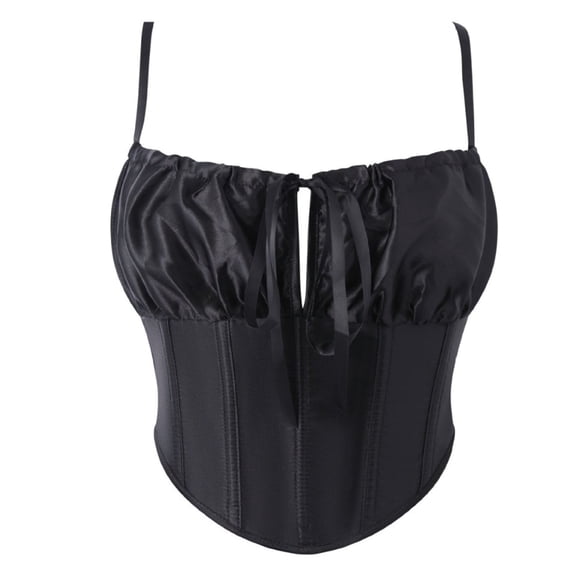 Qulqfy Corset for Women Overbust Black Gothic Shapewear Soft Cup with Straps Solid Boned Corset Tops for Women