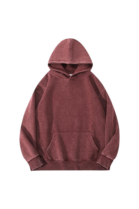 Cotton Hoodies Men Red Vintage Raglan Pullover Casual Washed Long Sleeve Sweatshirts with Kanga Pocket Mens Sweatshirt XL
