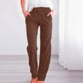 thumbnail image 1 of Qulqfy Cotton Linen Pants for Women High Waist Wide Leg Plain Casual Baggy Brown Pants L, 1 of 6