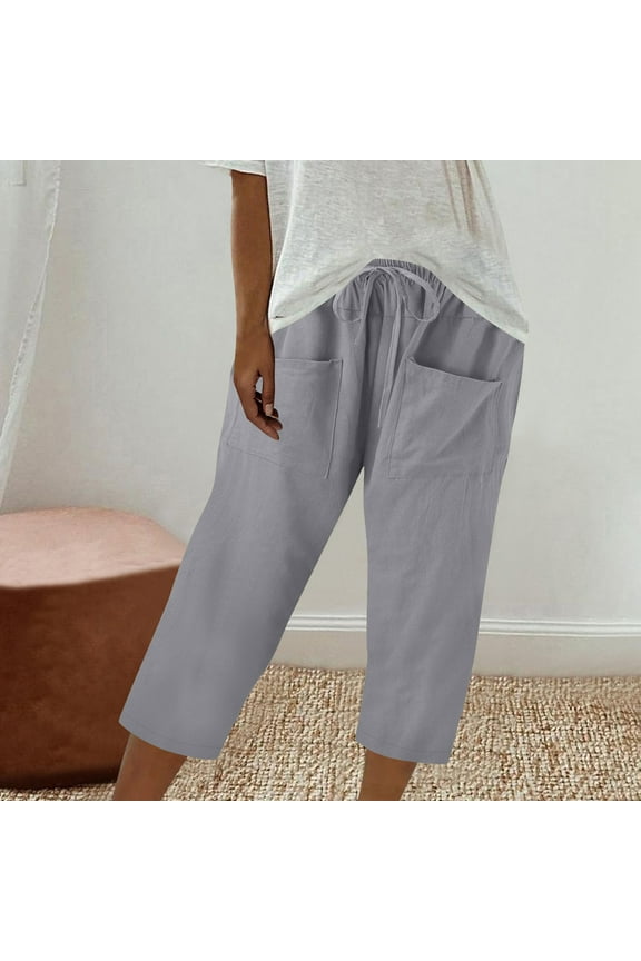 Cotton Linen Women's Pants in Store Casual Capri Gray High Waisted Petite Cuffed Pants Womens Trouser Pants XL