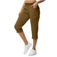 thumbnail image 1 of Qulqfy Cotton Women's Pants 2025 Brown Capri Casual High Waisted Petite with Pockets Cargo Pants Trousers Women L, 1 of 8