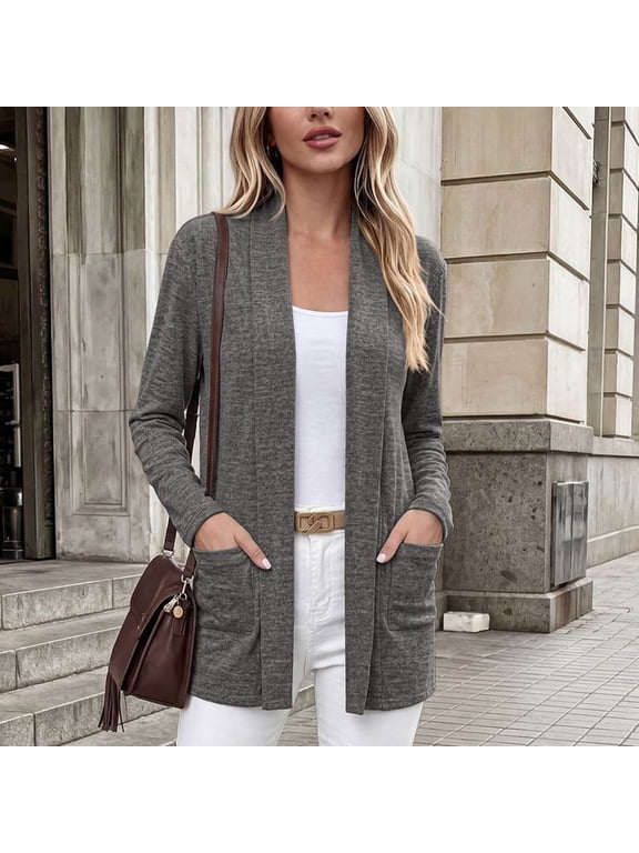 Cotton Womens Long Cardigan Dark Gray Petite Open Front Long Sleeve Casual Fall Outfits XL