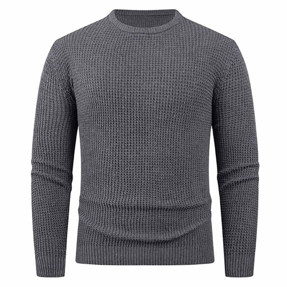 Qulqfy Crew Neck Men Sweater Pure Long Sleeve Knit Gray Winter Fall Basic Pullover Sweaters Men Shirts L