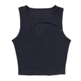 thumbnail image 1 of Qulqfy Crew Neck Tank Tops Cutout Solid Sexy Slim Black Standard Straps Women Summer Tops, 1 of 3