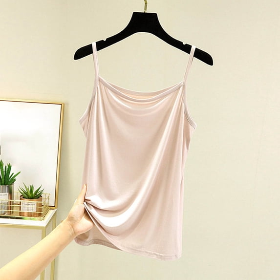 Qulqfy Crew Neck Women Tank Tops Camisole Solid Plus Size Sexy Beige Spaghetti Straps Loose Summer Tops for Women 2026