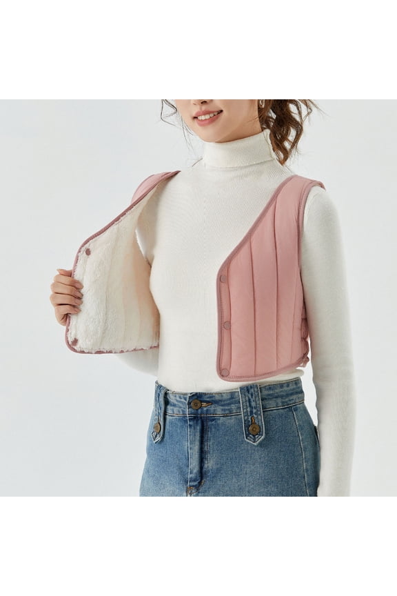 Cropped Quilted Vest for Women Fleece Lined Pink Warm Plus Size Button Down Sleeveless Puffer Jackets Womens Winter Coats XL
