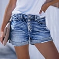 thumbnail image 1 of Qulqfy Denim Shorts Women Stretchy Casual High Waisted Straight-Leg Distressed Trendy Ripped Summer Folded Hem Five-Button Fly Womens Jean Shorts Blue, 1 of 6