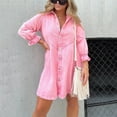 thumbnail image 1 of Qulqfy Denim Women Dress Tshirt Mini 3/4 Sleeve Pink Plus Size Collared Button Dresses Womens Fall Dresses 2025 L, 1 of 5