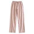 thumbnail image 1 of Qulqfy Linen Pants for Women 2026 Wide Leg Baggy Petite Casual High Rise Plaid Pink Drawstring Trousers Pants L, 1 of 9