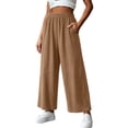 thumbnail image 1 of Qulqfy Linen Pants for Women 2026 Wide Leg Baggy High Rise Casual Petite Flowy Khaki Palazzo Pants 2XL, 1 of 6