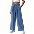 thumbnail image 1 of Qulqfy Linen Pants for Women Wide Leg Baggy High Rise Petite Casual Flowy Light Blue Jogger Sweatpant M, 1 of 6