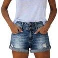 thumbnail image 1 of Qulqfy Essentials Ripped Denim Shorts High Waisted Rigid Waist Jeans button Bow Loose Pockets Shorts for Women, 1 of 7