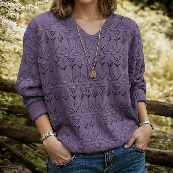 Qulqfy Fair Isle Sweater Cardigan Women V Neck Long Sleeve Purple Travel Solid Shirts Womens Fall Sweaters 2025 S