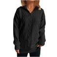 thumbnail image 1 of Qulqfy Fair Isle Women's Sweaters Black Long Sleeve V Neck Solid Quarter Zip Fisherman Shirts Light Weight Sweater for Women L, 1 of 2