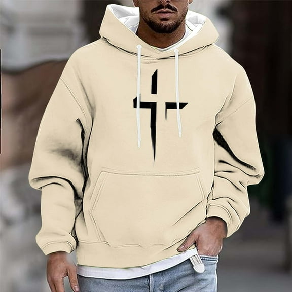 Qulqfy Fall Hoodies Men Beige Pullover Christian Graphic Hooded Long Sleeve Casual Sweatshirts Men's Sweatshirts L