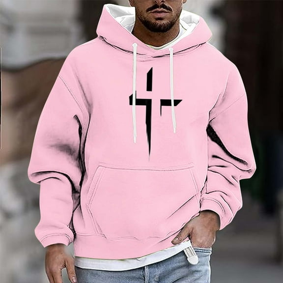 Qulqfy Fall Hoodies Men Christian Pullover Graphic Pink Long Sleeve Casual Hooded Sweatshirts Mens Sweatshirt L