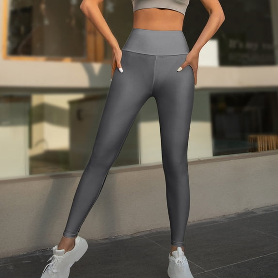 Qulqfy Fall Leggings for Women Gray Compression Workout Yoga Butt Lifting Tummy Control High-Waisted Leggings Comfy Pants Women L