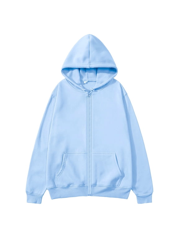 Fall Mens Hoodie Casual Blue Zip-Up Plain Winter Long Sleeve Hooded Sweatshirts Mens Jacket XL