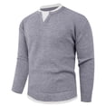 thumbnail image 1 of Qulqfy Fall Mens Sweater Pullover Gray Double Layer Ribbed Knit V Neck Long Sleeve Winter Sweaters Under Shirts for Men M, 1 of 7