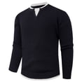 thumbnail image 1 of Qulqfy Fall Sweater Men Double Layer Black Ribbed Knit Pullover V Neck Winter Long Sleeve Sweaters Golf Shirts for Men L, 1 of 5