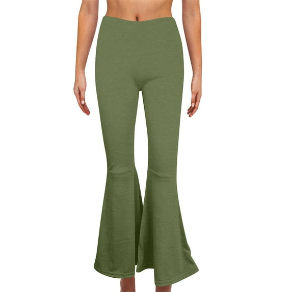 Qulqfy Flare Pants Women Plus Size Bell Bottom Green Casual Plain Bootcut Pants L
