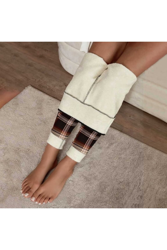Fleece Lined Leggings for Women Yellow Winter Plaid Leggings Compression Warm Tummy Control Pants for Women
