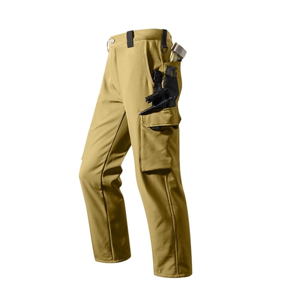 Qulqfy Fleece Lined Pants for Men Cargo Stretch Baggy Yellow Pants Ripstop Wide Leg Pants Outdoor Pants for Men XL