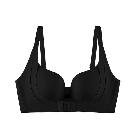 Qulqfy Front Closure Women Bra No Underwire Push Up Supportive Black Padded Lifting Bras T Shirt Bra L
