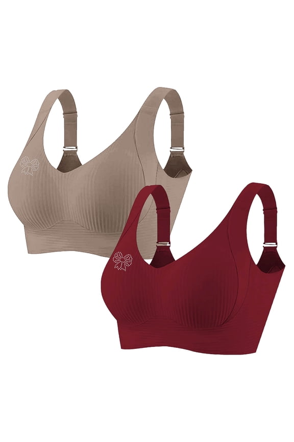 Full Coverage Ladies Bras Plus Size Red No Underwire Comfort 2 Pack Rhinestone Bras T Shirt Bras for Women XL