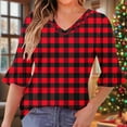 thumbnail image 1 of Qulqfy Gingham Tops for Women 3/4 Length Sleeve Spring Dressy Casual Shirts Fall Plaid V Neck Ruffle Trim Tops Blouses for Women L, 1 of 7