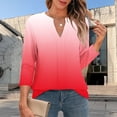 thumbnail image 1 of Qulqfy Gradient Womens Blouses V-Neck Casual Loose Fit 3/4 Length Sleeve Cute Flowy Pleat Fall Work Women Tops Red 2XL, 1 of 6