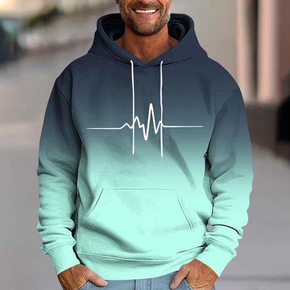 Qulqfy Graphic Men's Hoodies Green Pullover Fleece-Lined Fall Long Sleeve Casual Sweatshirts with Kanga Pocket Sweatshirts for Men XXL