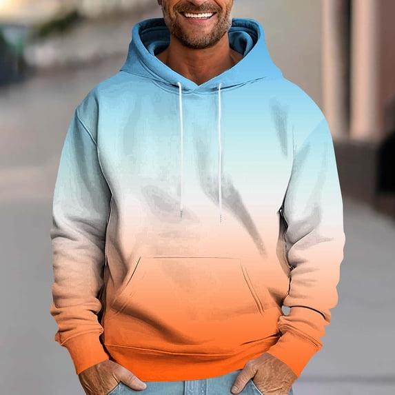 Qulqfy Graphic Men's Hoodies Pullover Orange Fleece-Lined Long Sleeve Fall Casual Sweatshirts with Kanga Pocket Men Sweatshirts XXL