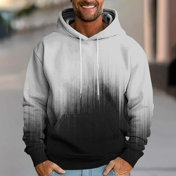 Qulqfy Graphic Oversized Hoodie Men Pullover Black Fleece-Lined Fall Hooded Casual Sweatshirts with Kanga Pocket Sweatshirt for Men L