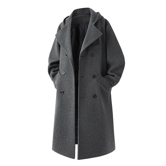 Qulqfy Gray Coats for Men Wool Blend Long Winter Business Notched Collar Double Breasted Casual Trench Coat Pea Coat for Men XXL