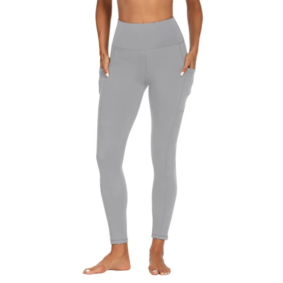 Qulqfy Gray Leggings Women Lounge Yoga Compression Stretch Buttery Soft Tummy Control High-Waisted Leggings Womens Pants M