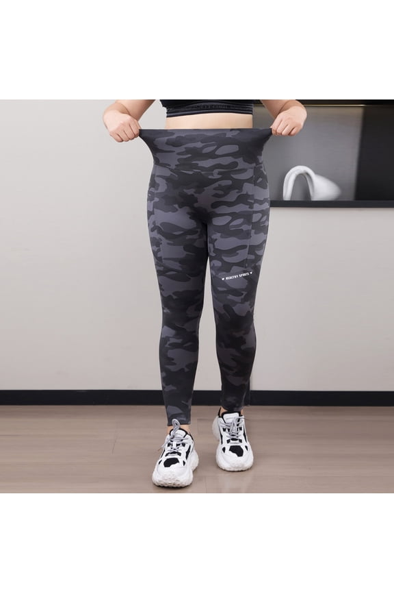 Gray Leggings Women Plus Size Yoga Fleece Lined Compression Stretch Camo High Waisted Leggings Pants for Women M
