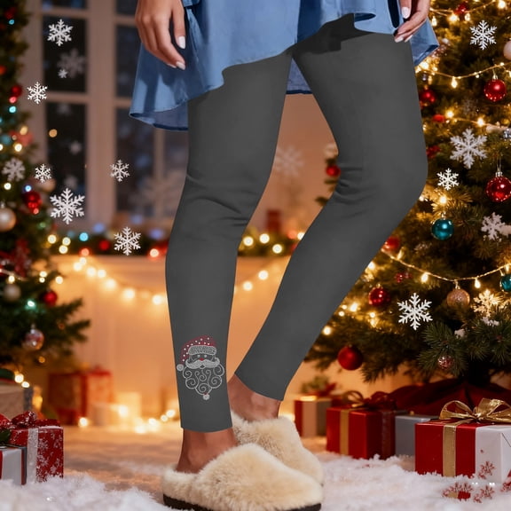 Qulqfy Gray Leggings Women Winter Compression Christmas Leggings Rhinestone Pull On High Waisted Pants for Women