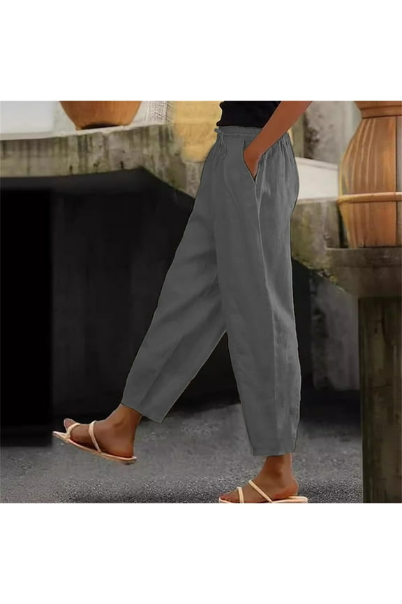 Gray Women Pants Summer Baggy Tapered Plus Size Petite Cutout High Waisted Drawstring Pants Girl Pants XXXXL