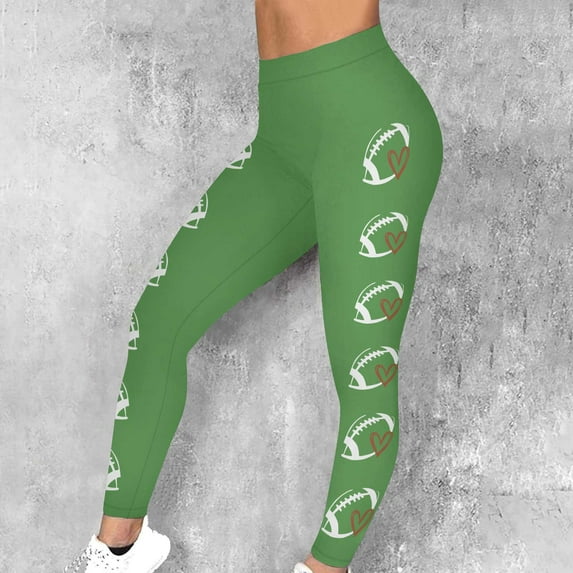 Qulqfy Green Leggings for Women High Waisted Workout Yoga Compression Tummy Control Plus Size Football Leggings Winter Pants for Women S