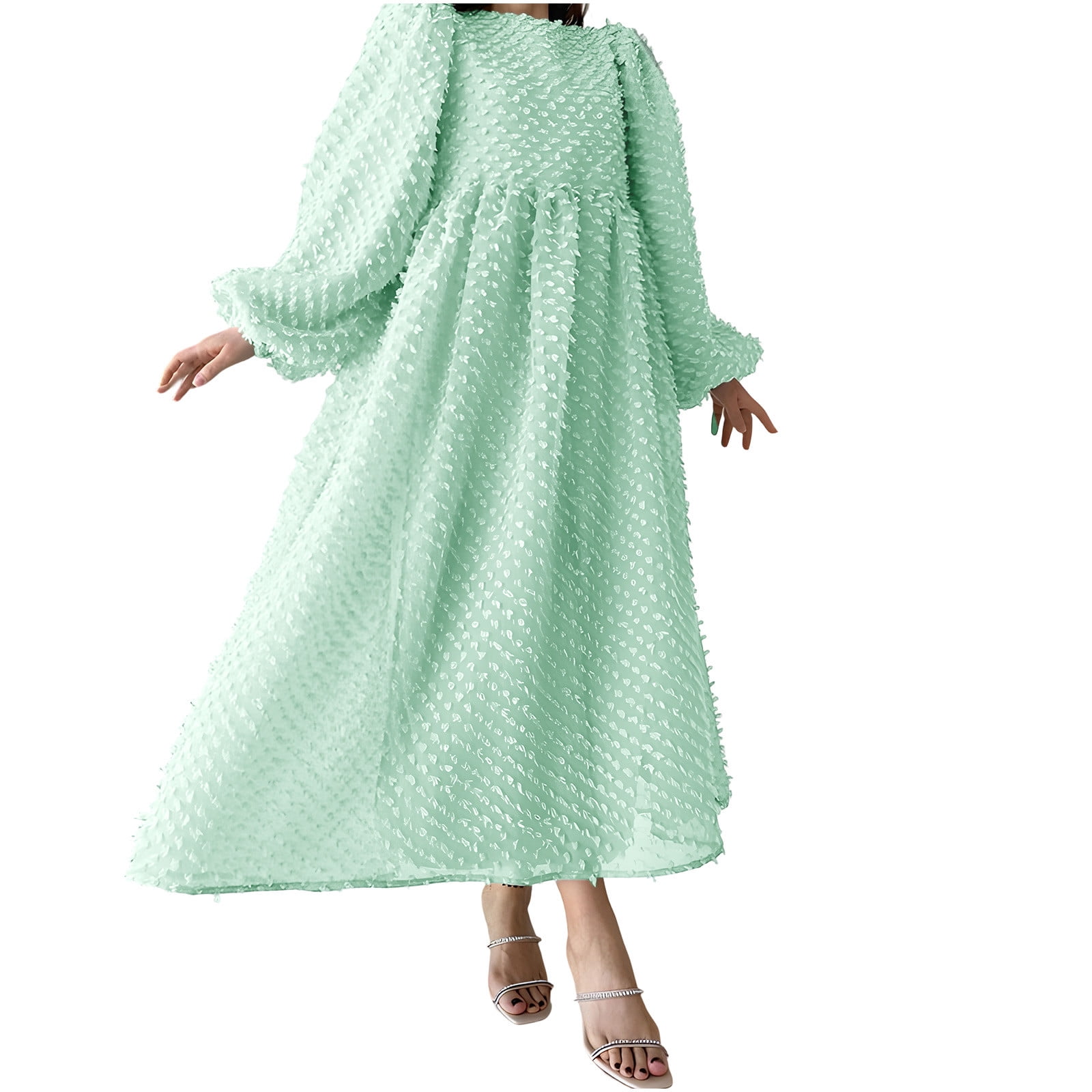 Qulqfy Green Womens Dresses for Wedding Guest Maxi Lone Lantern Sleeve A Line  Jacquard Crewneck Dresses Dresses for Women XXL - Walmart.com