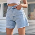 thumbnail image 1 of Qulqfy High Waisted Denim Shorts for Women Casual Wide-Leg Stretchy Raw Hem Summer Baggy Trendy Essentials Women's Jean Shorts Blue, 1 of 7