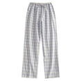 thumbnail image 1 of Qulqfy Linen Pants for Women Wide Leg Baggy High Rise Casual Petite Plaid Drawstring Light Blue Trousers Pants 2XL, 1 of 9